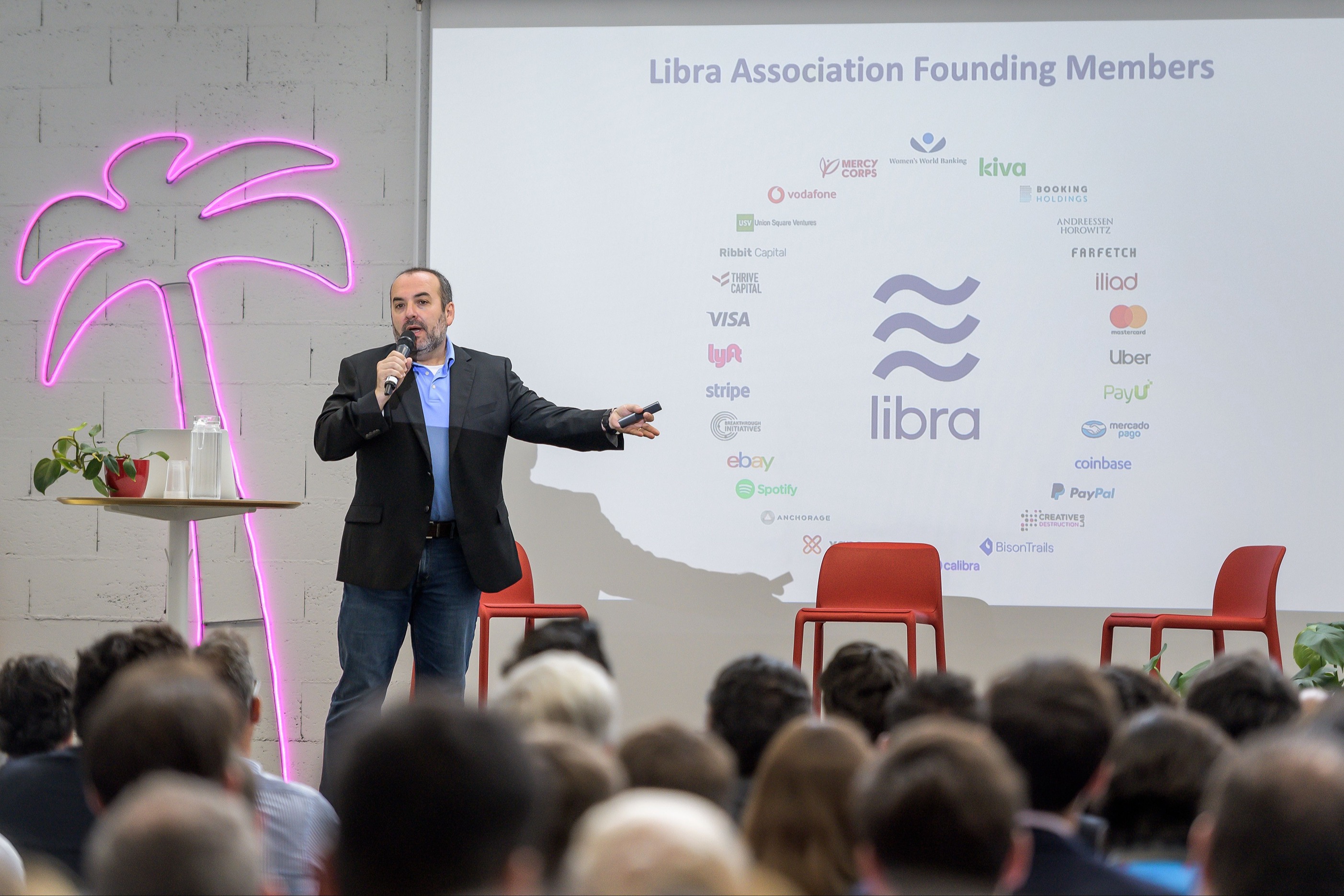Managing director and COO of the Libra Association Bertrand Perez delivers a conference on Libra in Geneva, on September 26 2019
